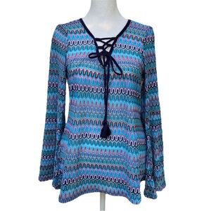 No Comment. Multicolor Wave Pattern Open Knit Top